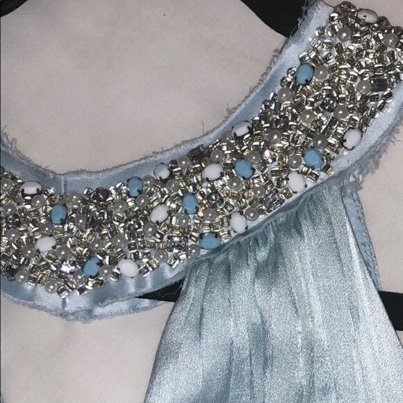 Silk & Beaded Halter Dress - Light Blue - Picture 5 of 8